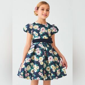 Size 8 Girls Charming Floral Kids Dress in Navy